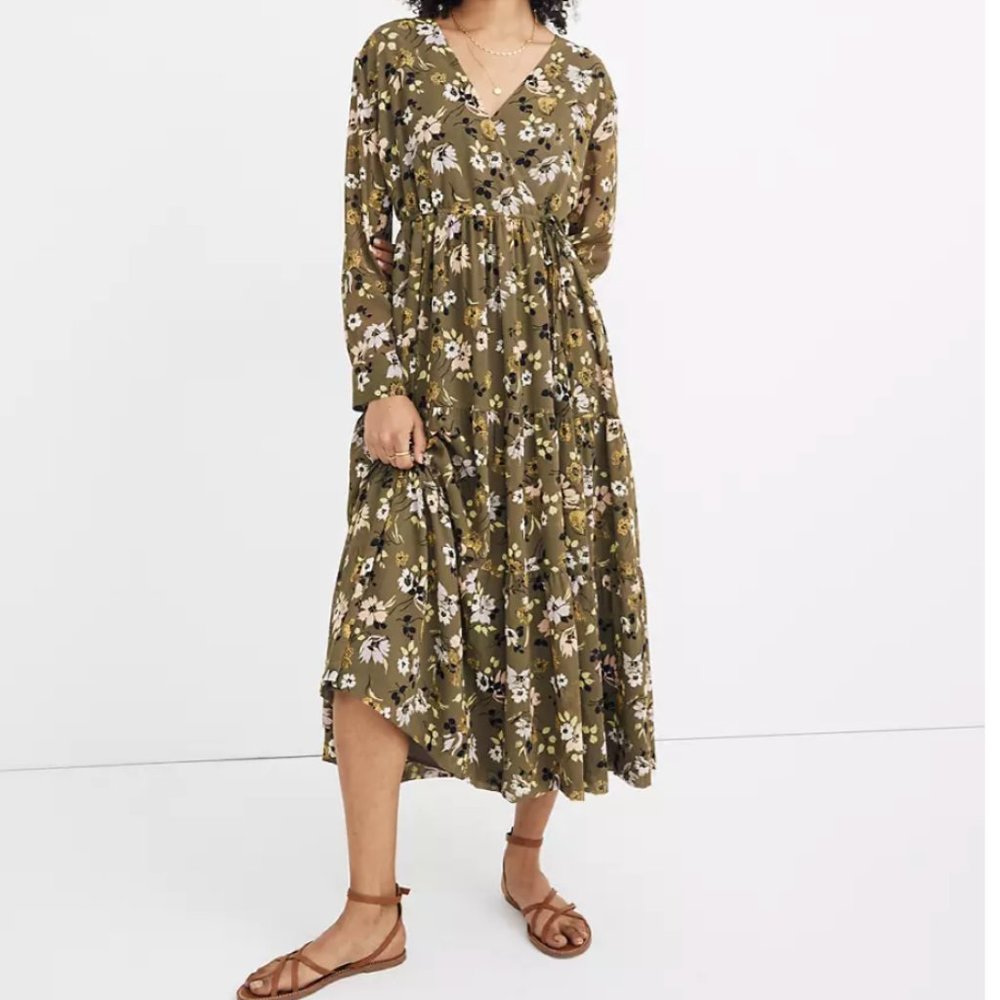 Madewell Cinch-Waist Tiered Midi Dress (Wildbloom)